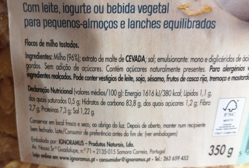 Foto da tabela nutricional