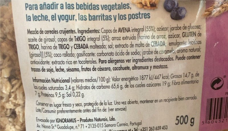 Foto da tabela nutricional