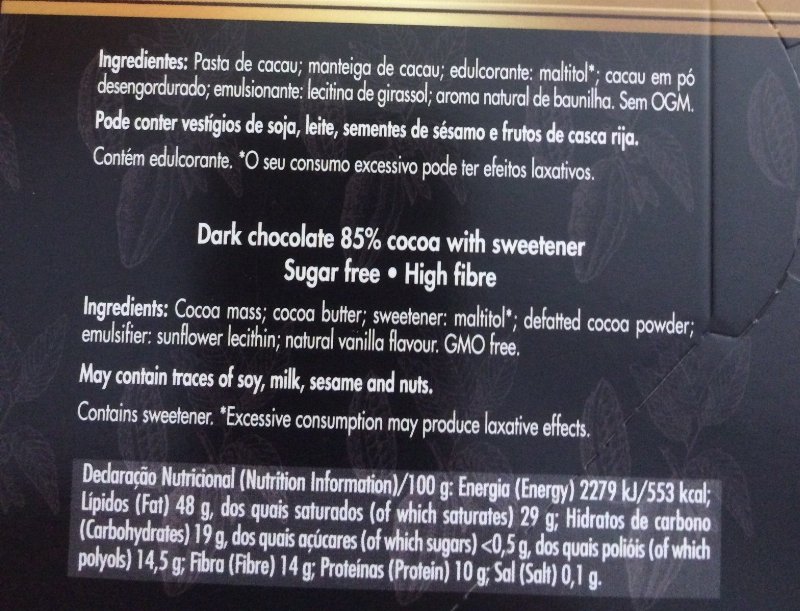 Foto da lista de ingredientes