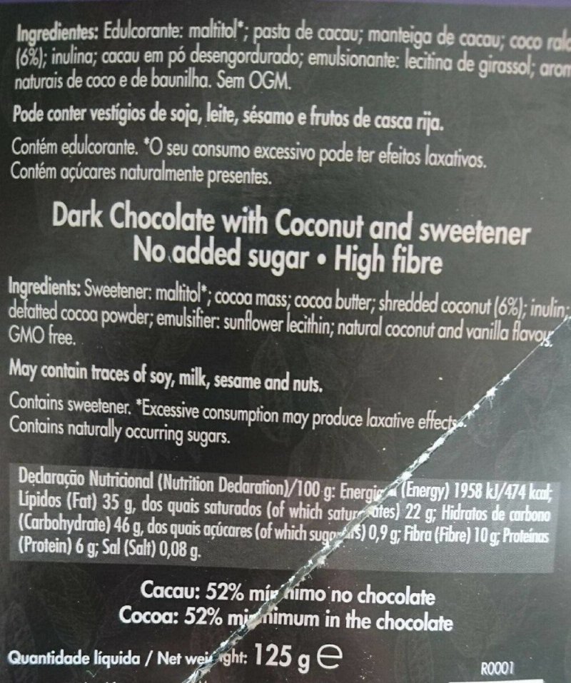 Foto da tabela nutricional