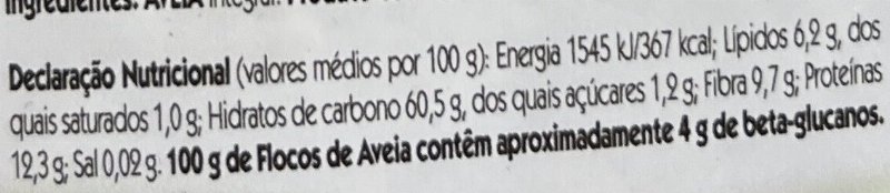 Foto da tabela nutricional