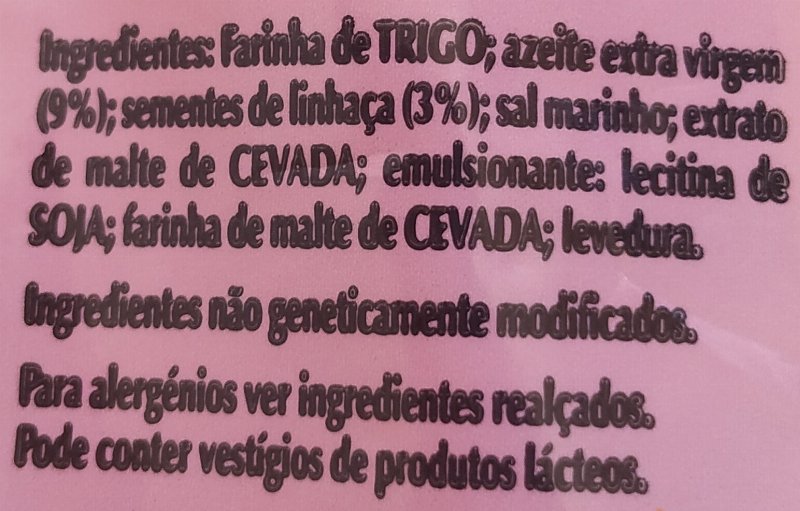 Foto da lista de ingredientes