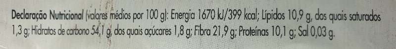Foto da tabela nutricional