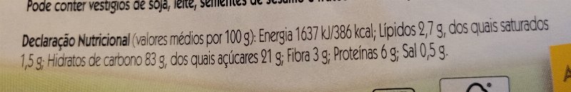 Foto da tabela nutricional