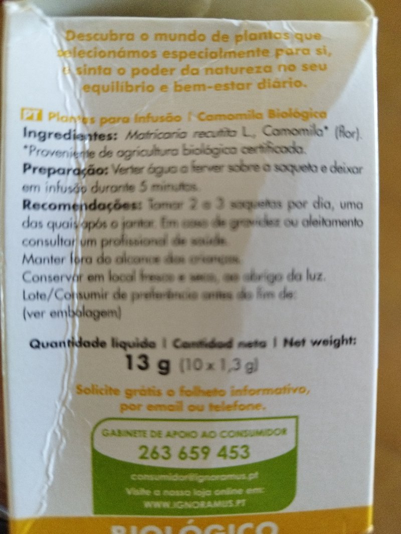 Foto da lista de ingredientes