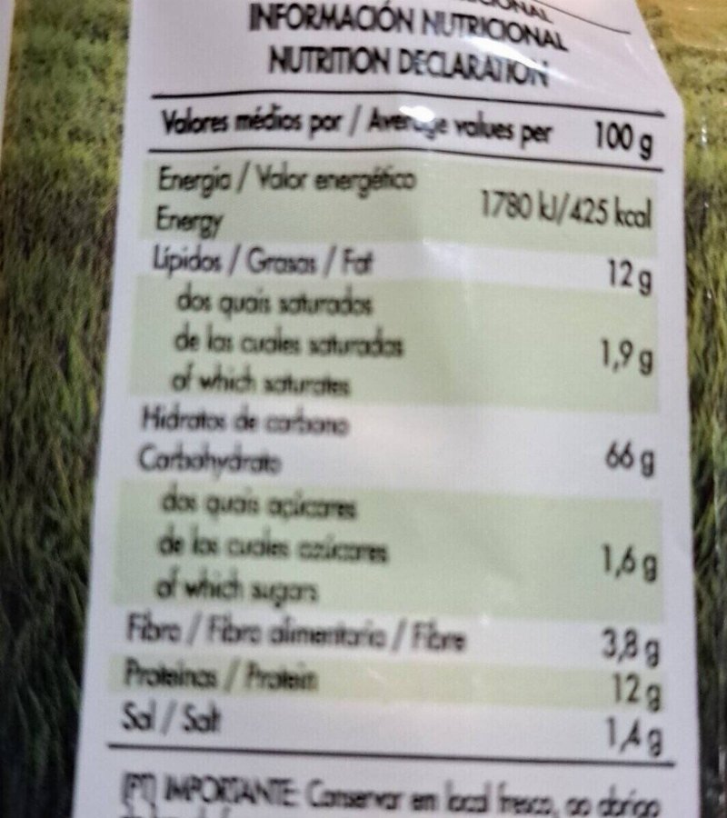 Foto da tabela nutricional