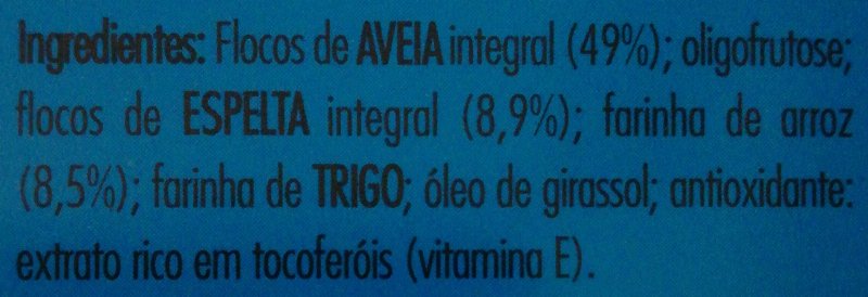 Foto da lista de ingredientes