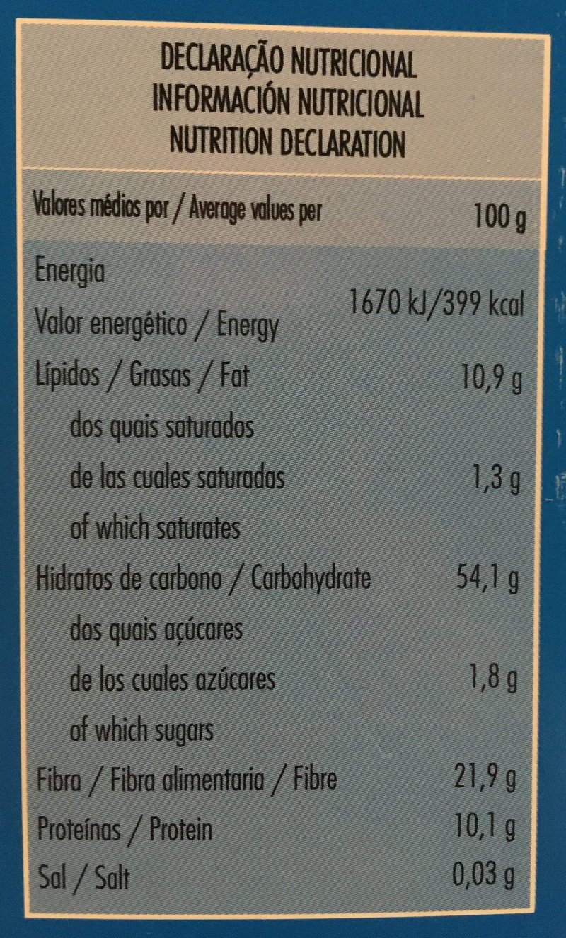Foto da tabela nutricional