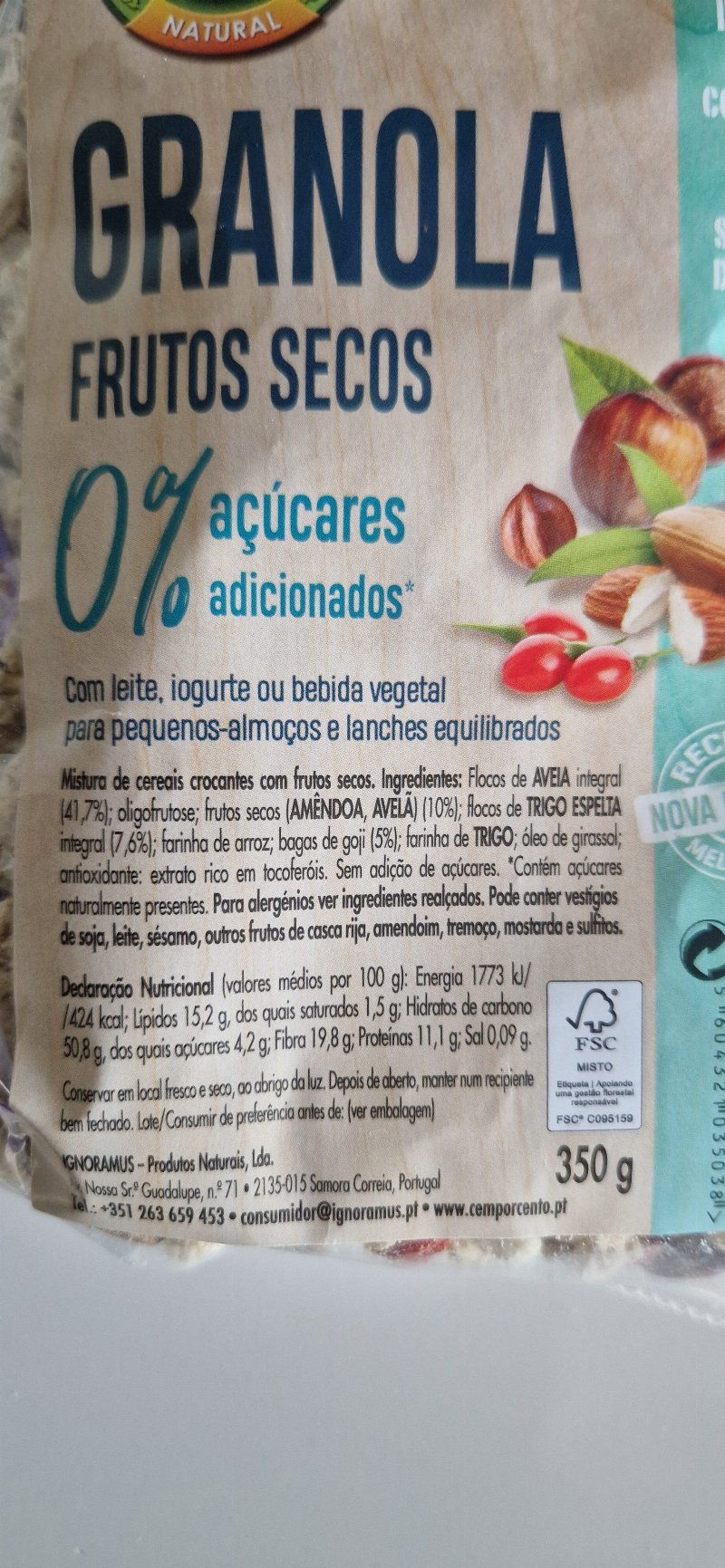 Foto da lista de ingredientes