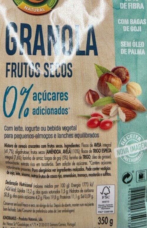 Foto da tabela nutricional