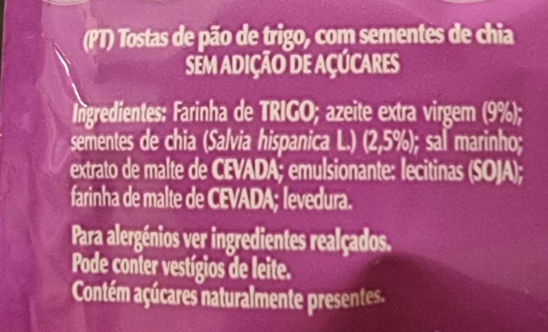 Foto da lista de ingredientes