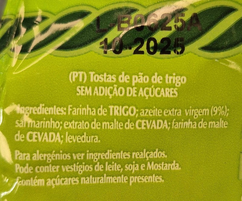 Foto da lista de ingredientes
