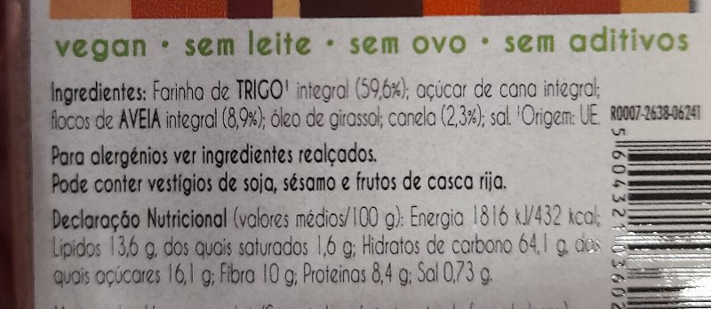 Foto da lista de ingredientes