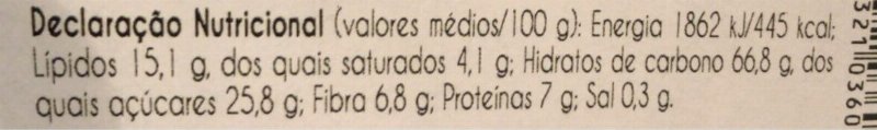 Foto da tabela nutricional