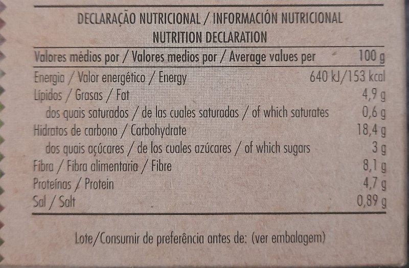 Foto da tabela nutricional