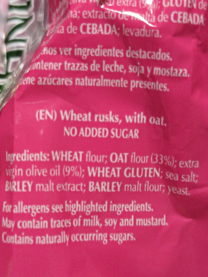 Foto da lista de ingredientes