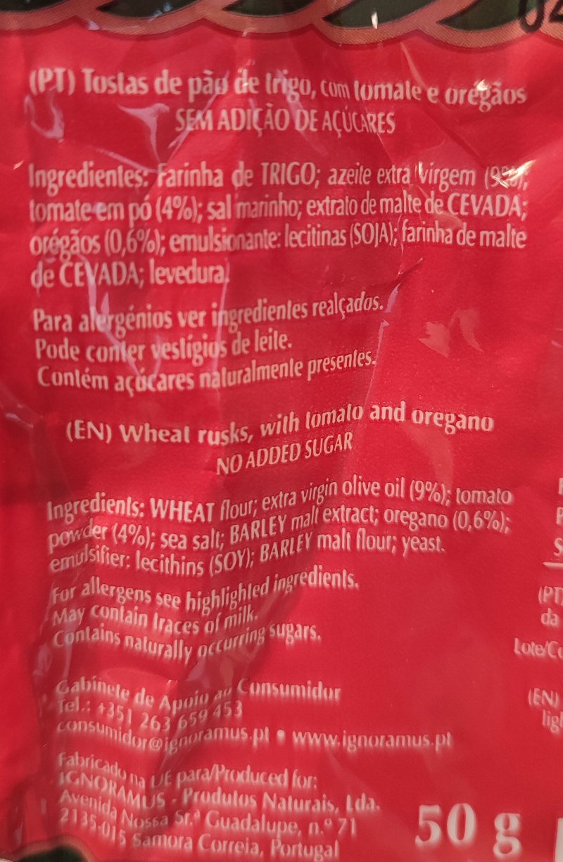 Foto da lista de ingredientes