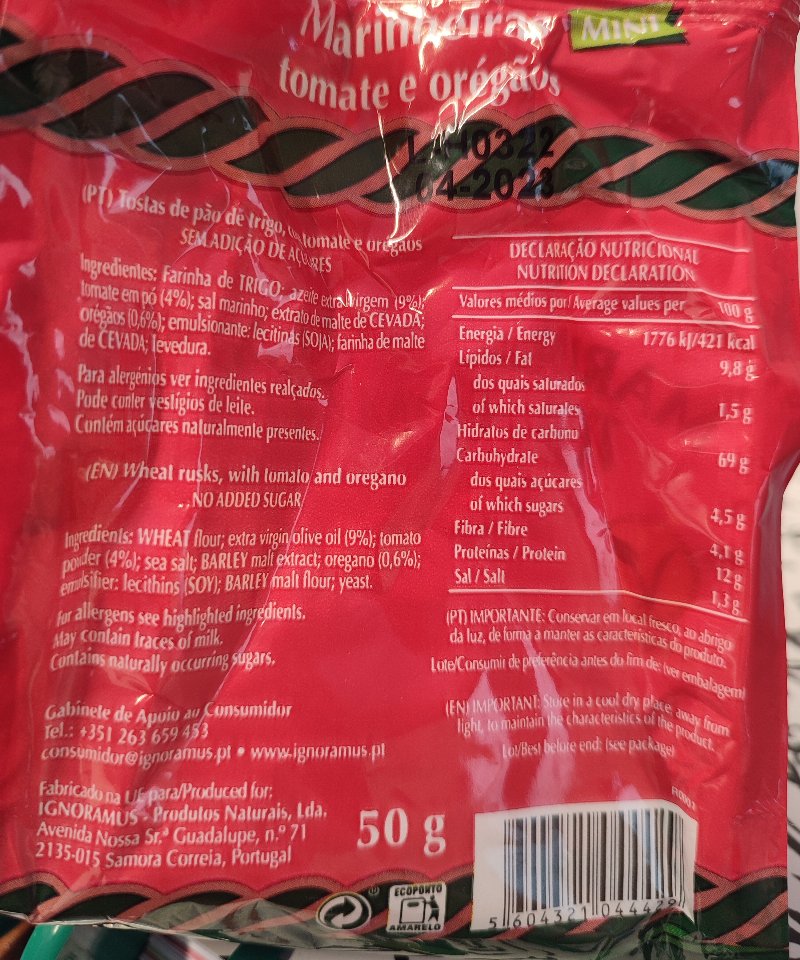 Foto da tabela nutricional