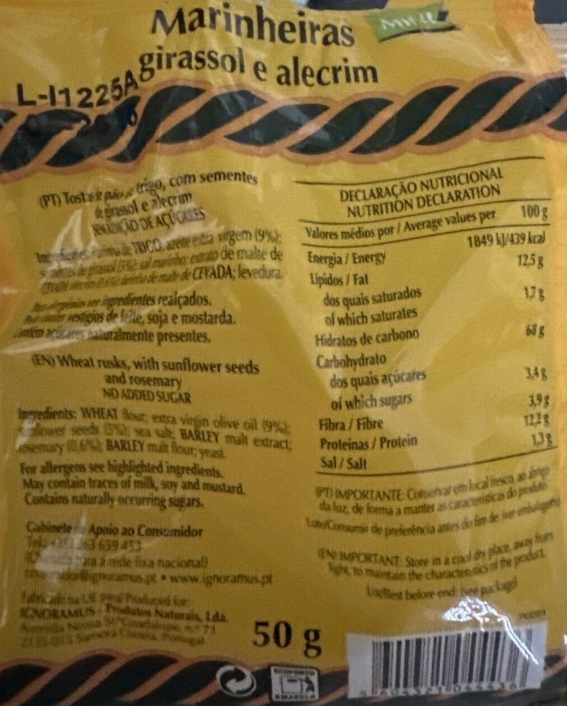 Foto da tabela nutricional
