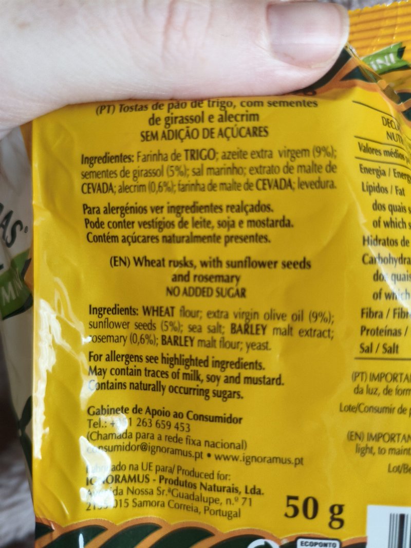 Foto da lista de ingredientes