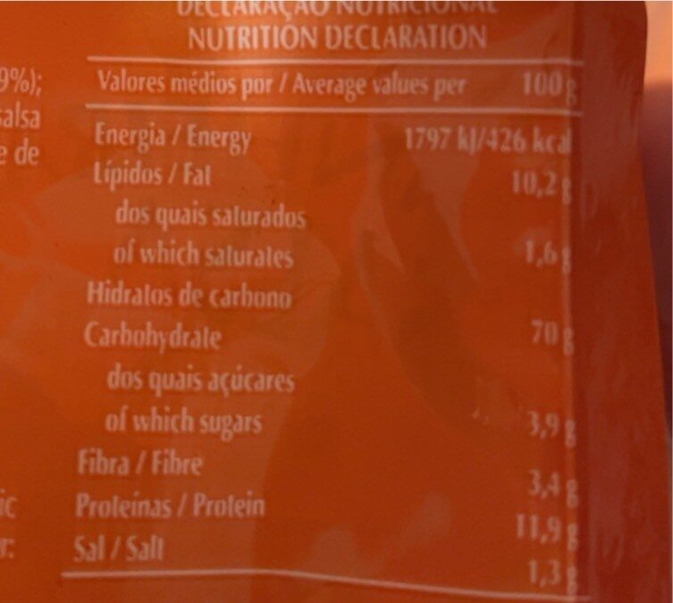 Foto da tabela nutricional