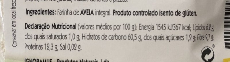 Foto da tabela nutricional