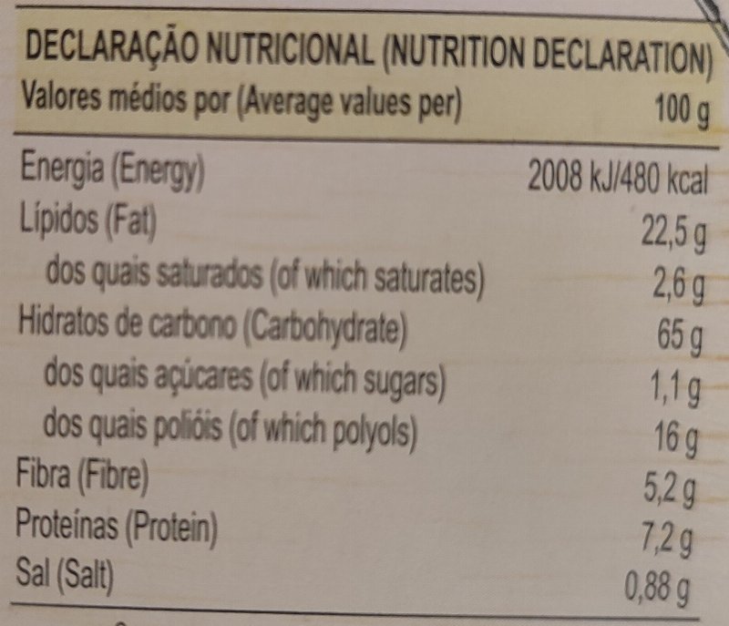 Foto da tabela nutricional