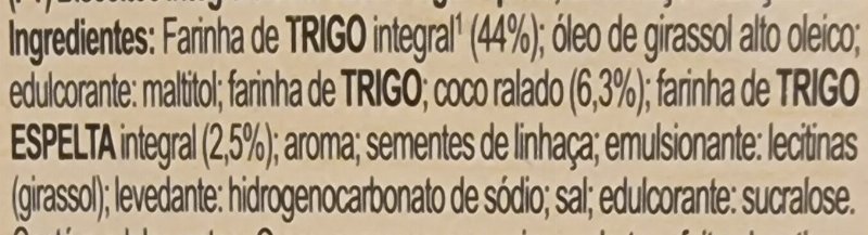 Foto da lista de ingredientes
