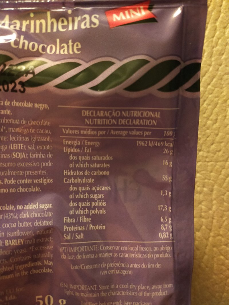 Foto da tabela nutricional