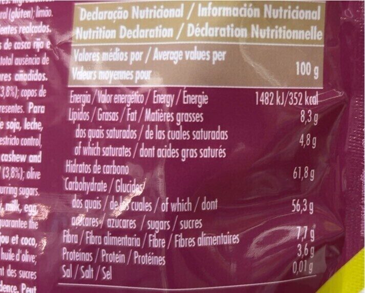 Foto da tabela nutricional