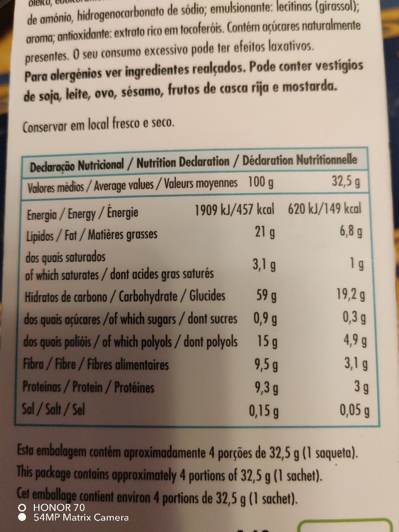 Foto da lista de ingredientes