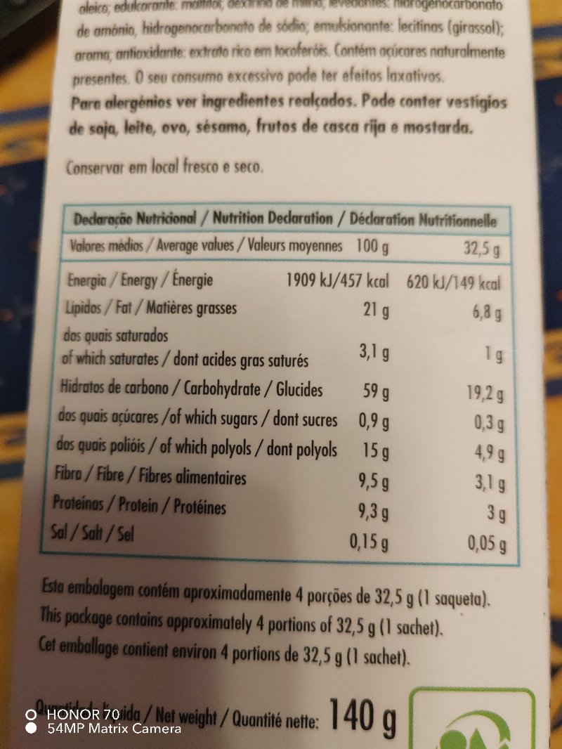 Foto da tabela nutricional
