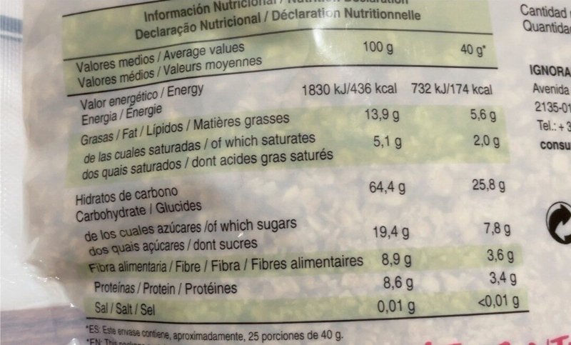 Foto da tabela nutricional
