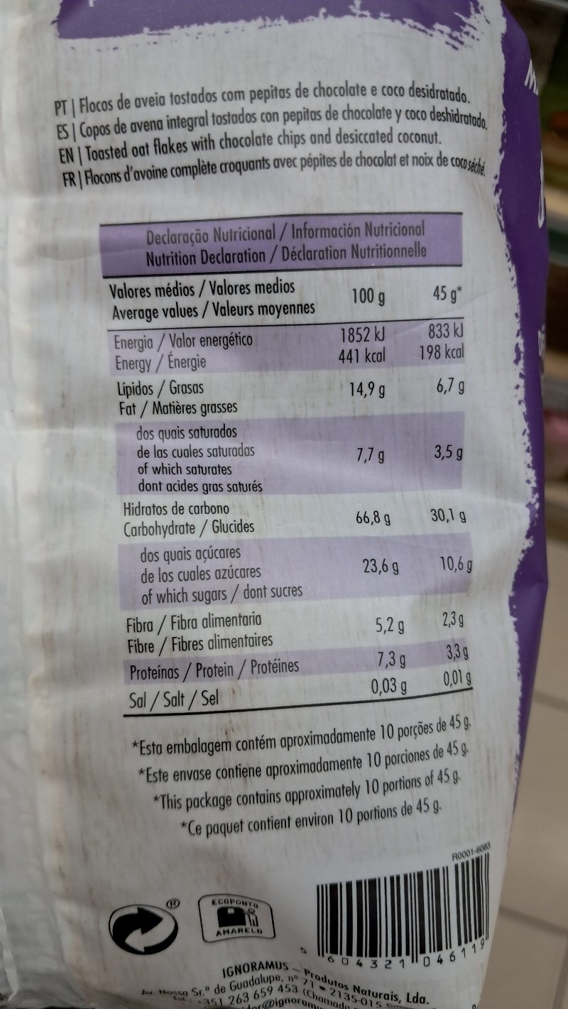 Foto da tabela nutricional