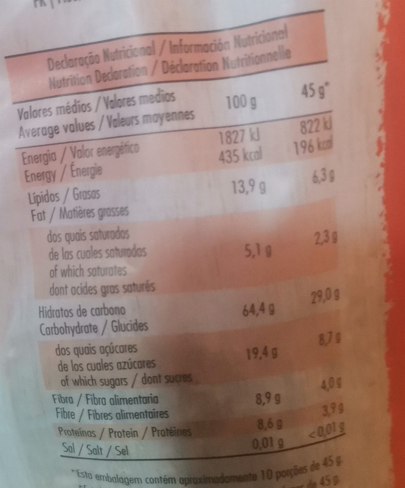 Foto da tabela nutricional