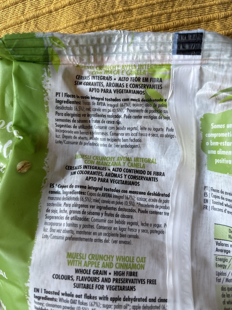 Foto da lista de ingredientes