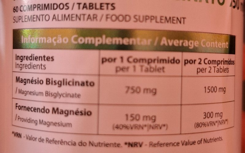 Foto da tabela nutricional