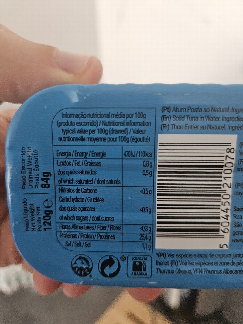 Foto da tabela nutricional