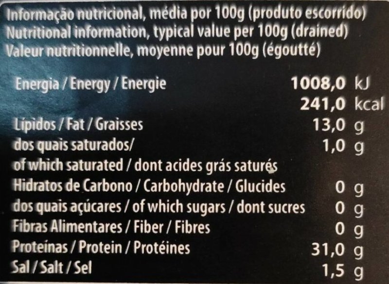 Foto da tabela nutricional