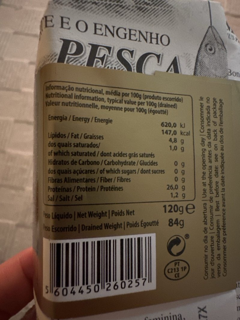 Foto da tabela nutricional