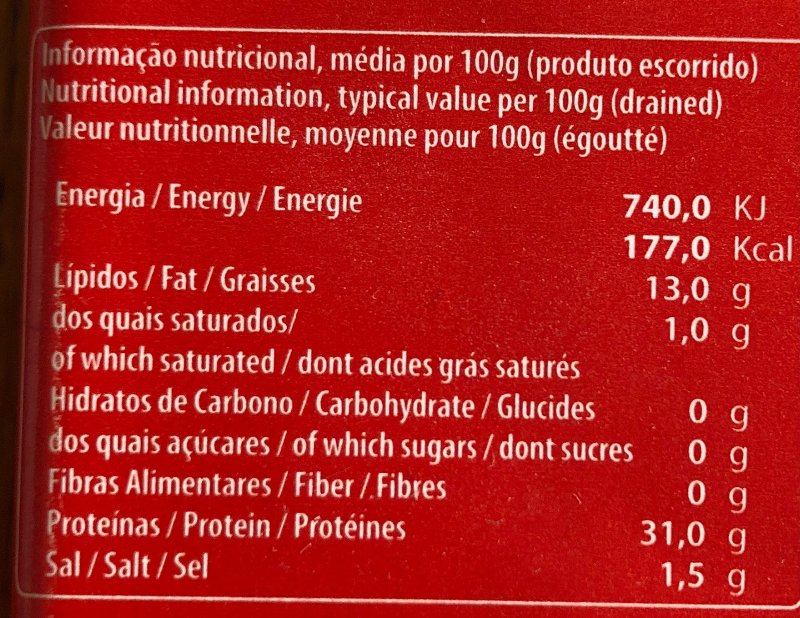 Foto da tabela nutricional