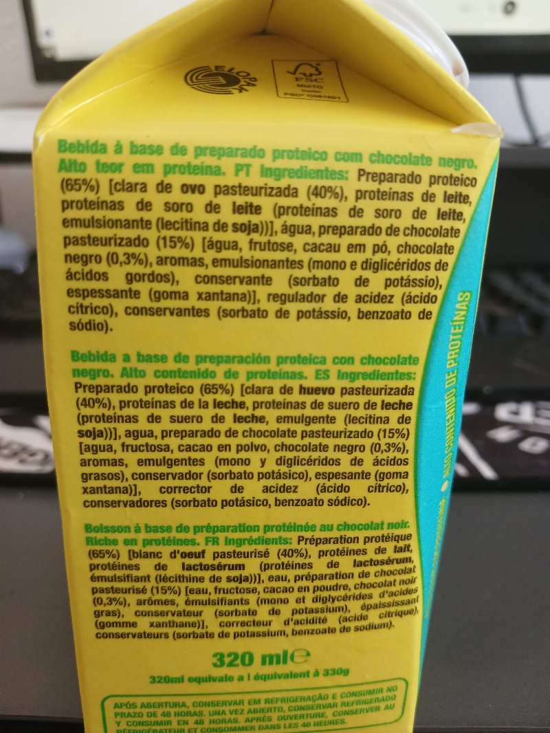 Foto da lista de ingredientes