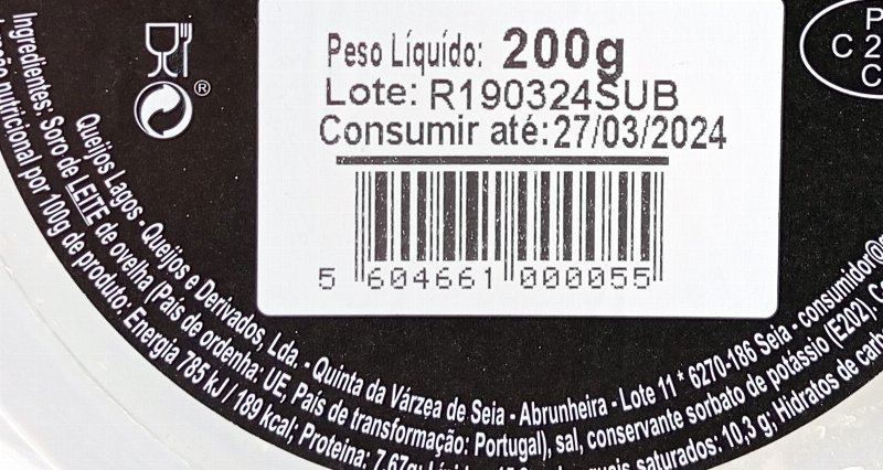 Foto da lista de ingredientes