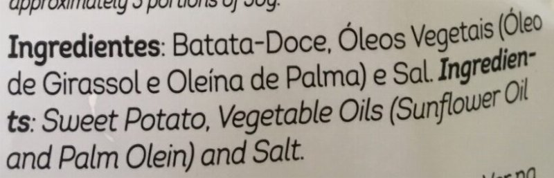 Foto da lista de ingredientes