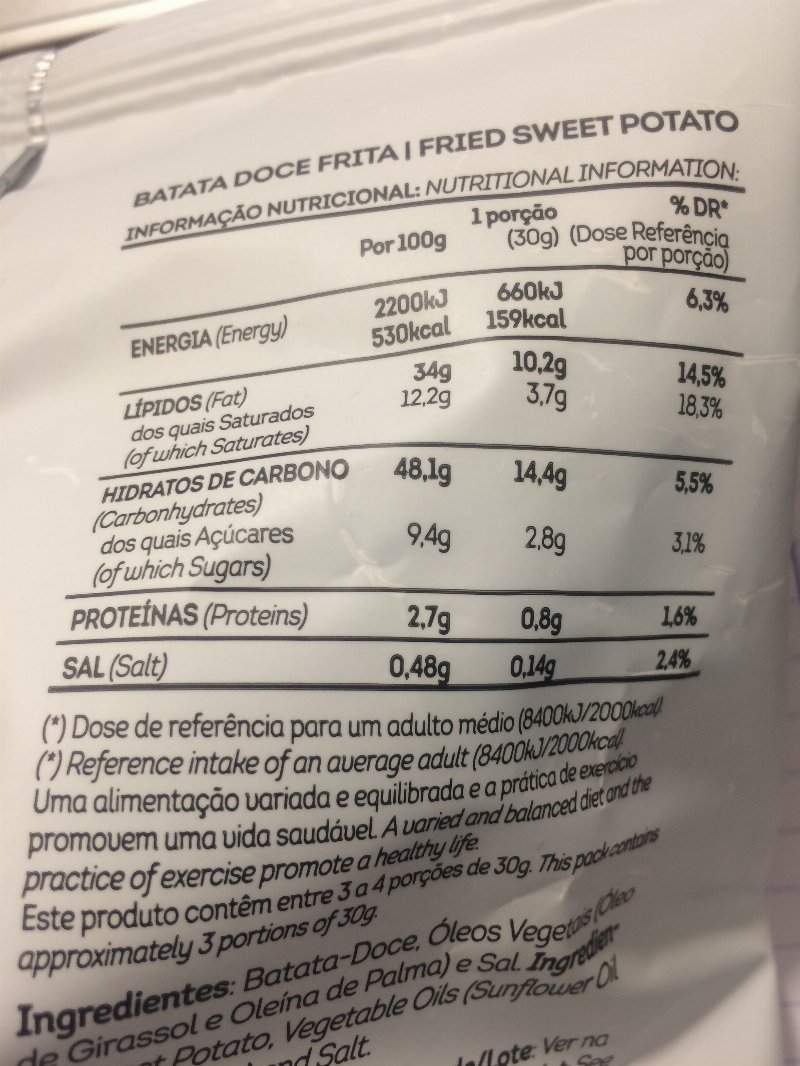Foto da tabela nutricional