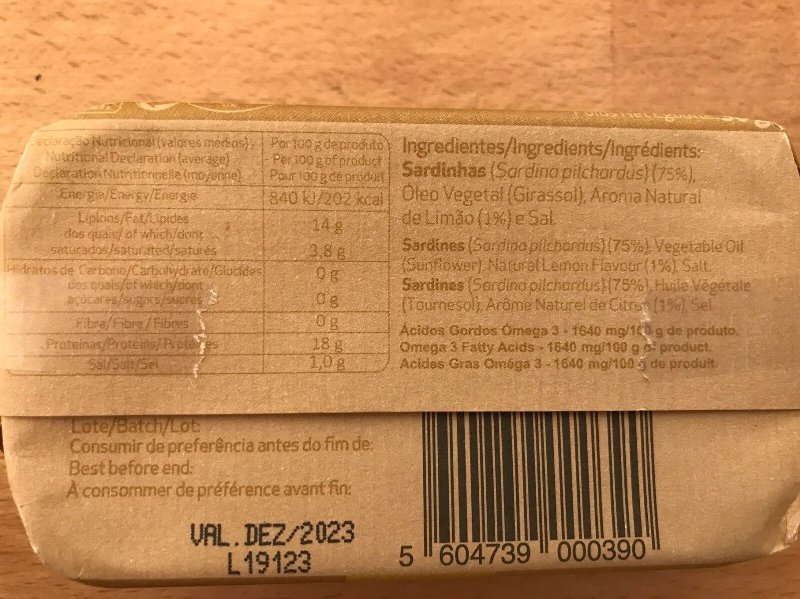 Foto da tabela nutricional