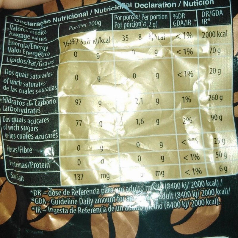 Foto da tabela nutricional