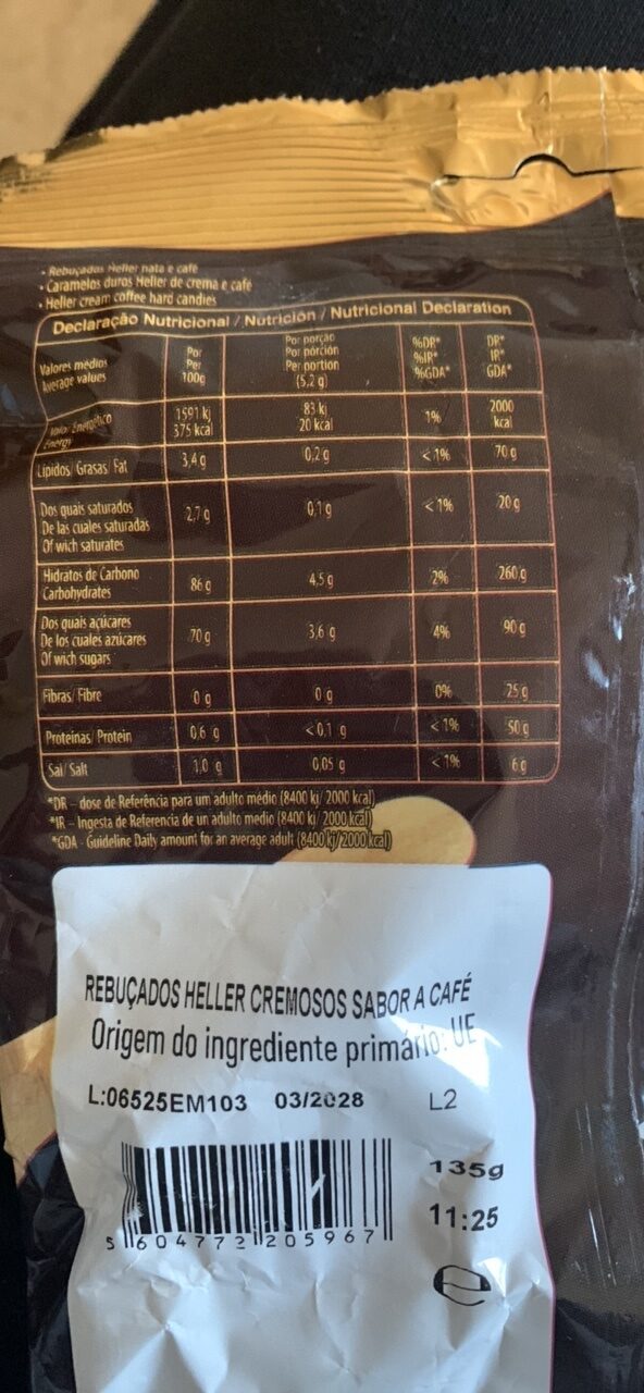 Foto da tabela nutricional