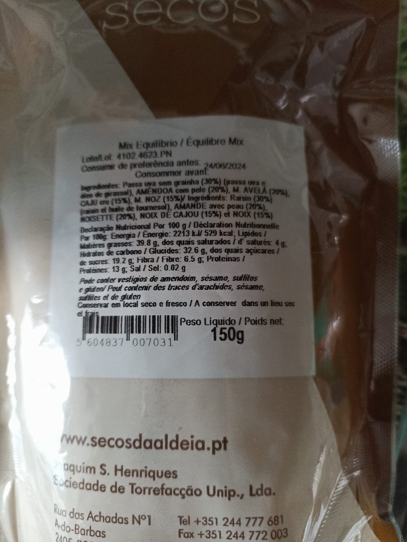 Foto da lista de ingredientes