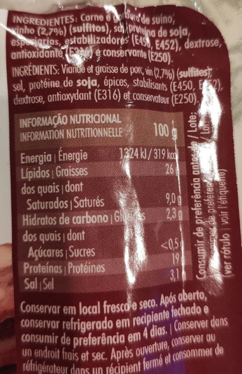 Foto da tabela nutricional